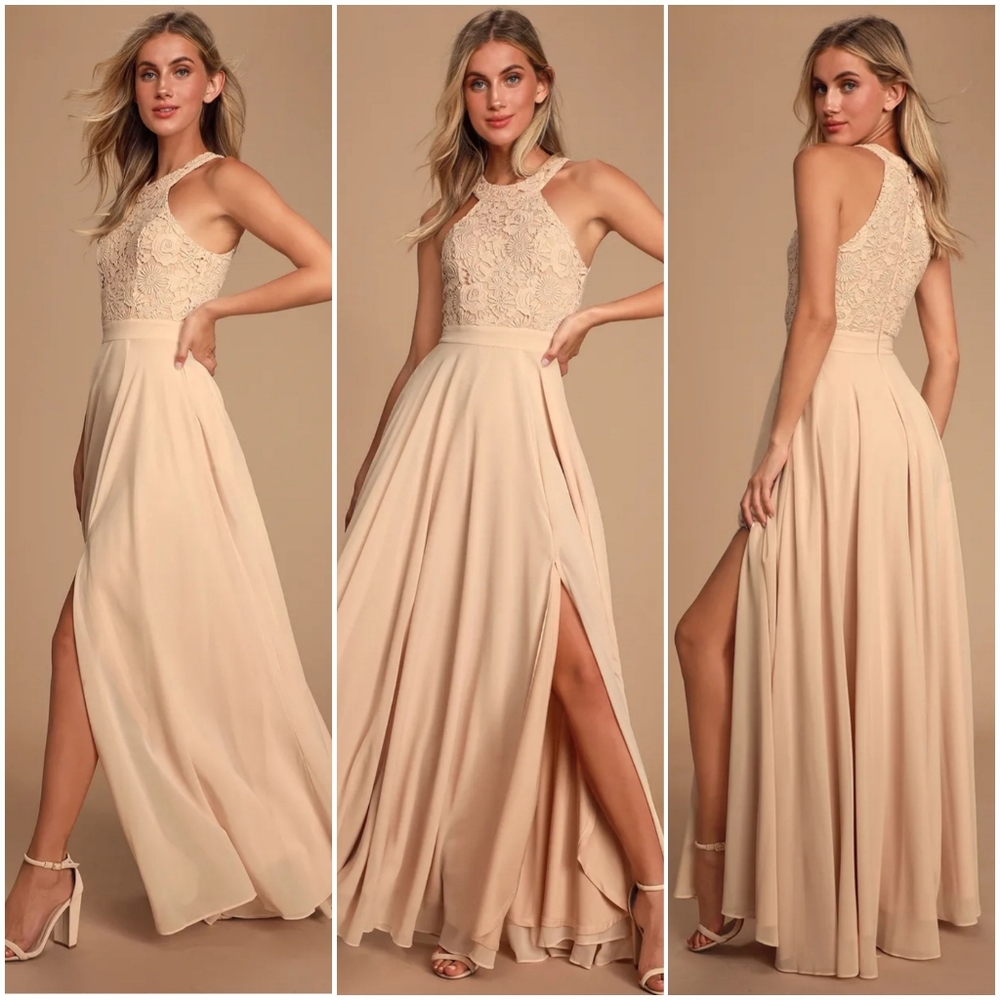 Lulu's Picture Perfect Blush Lace Maxi Dress Small NWT 56"